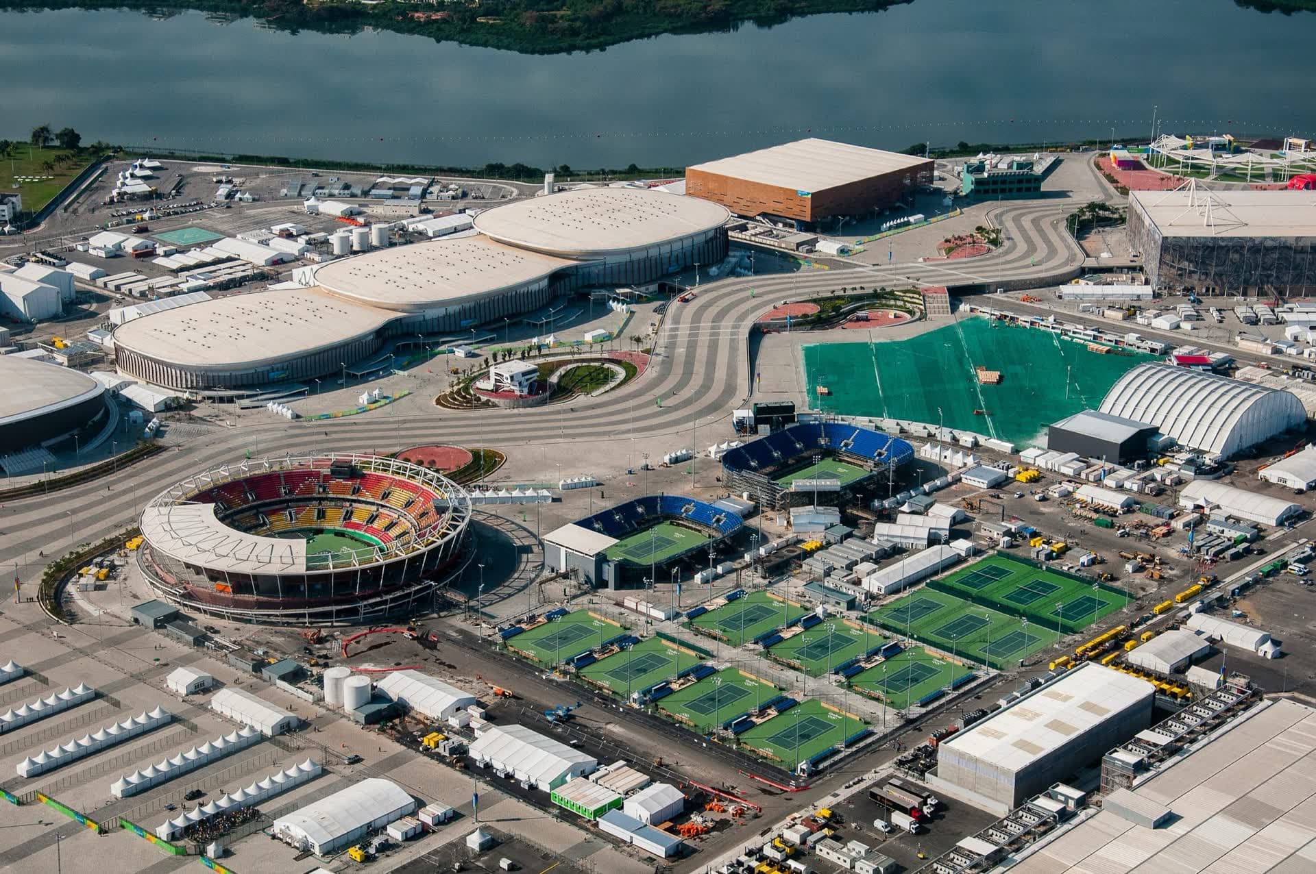Aerial view of a stadium and event complex delivered by Arena